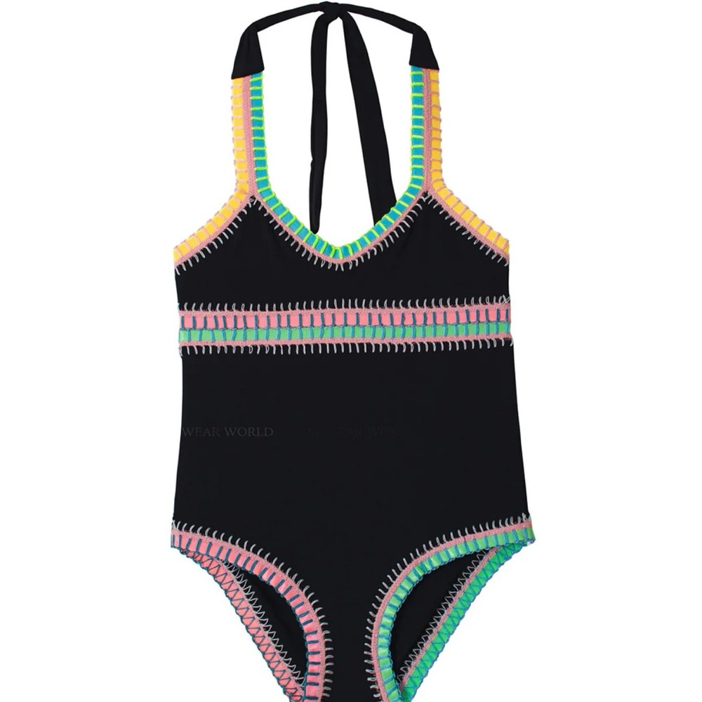 Sporty Black and Yellow One Piece with Crochet Accents